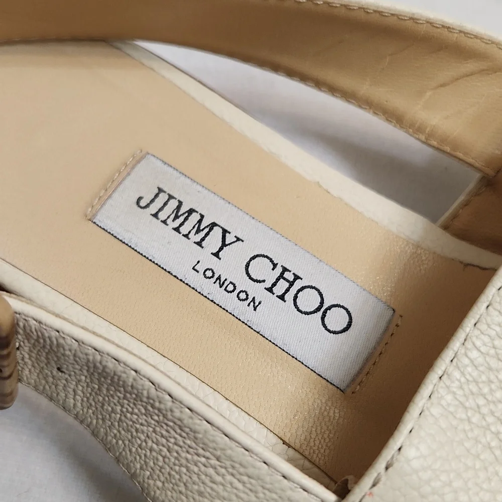 Jimmy Choo London Open Toe Leather Elegant Cream Sandals (w size 39.5) - Picture 14 of 14
